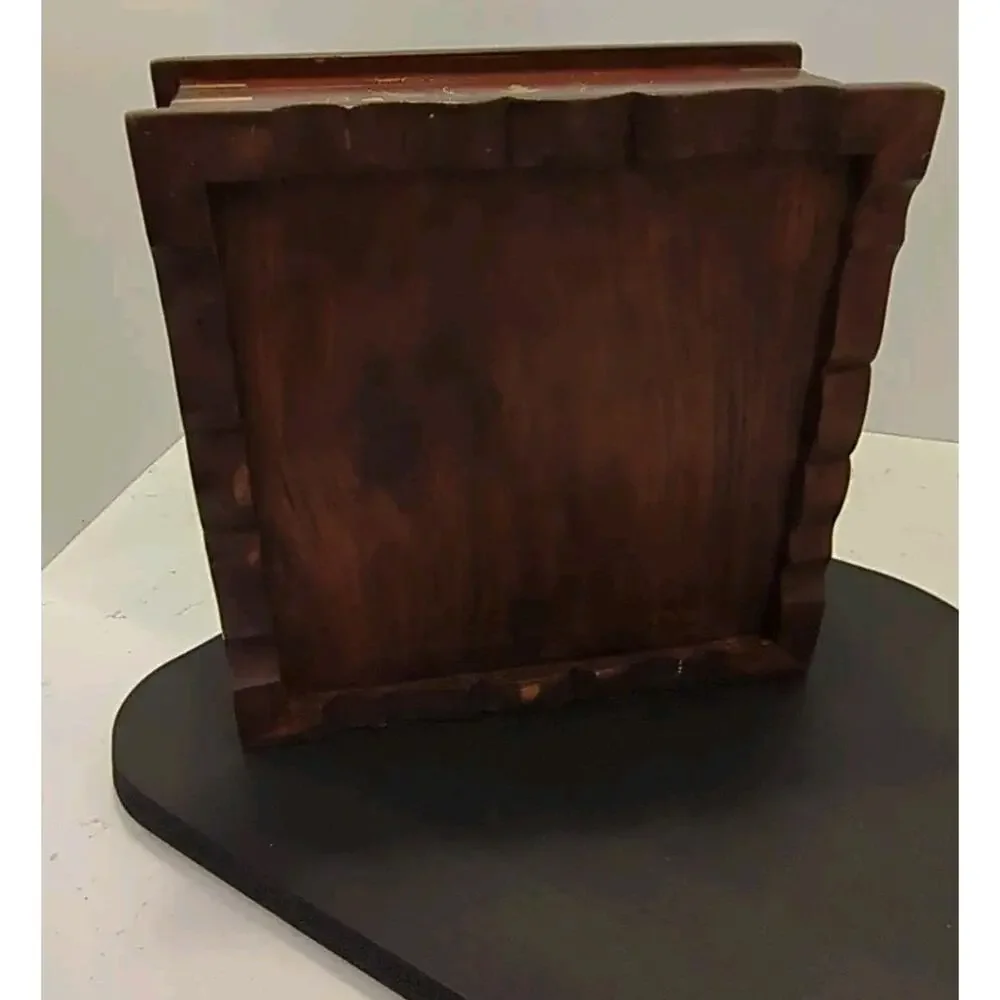 Large Vintage Inlaid Wood Jewelry Chest 10x10 Two-Tier Heart Mirror 9-Comp
